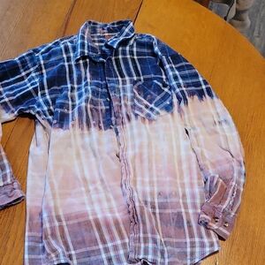 Women's Blue and Pink Ombre Plaid Shirt